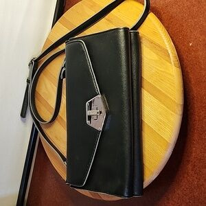 Nine West Black Faux Leather Flap Closure Crossbody Purse